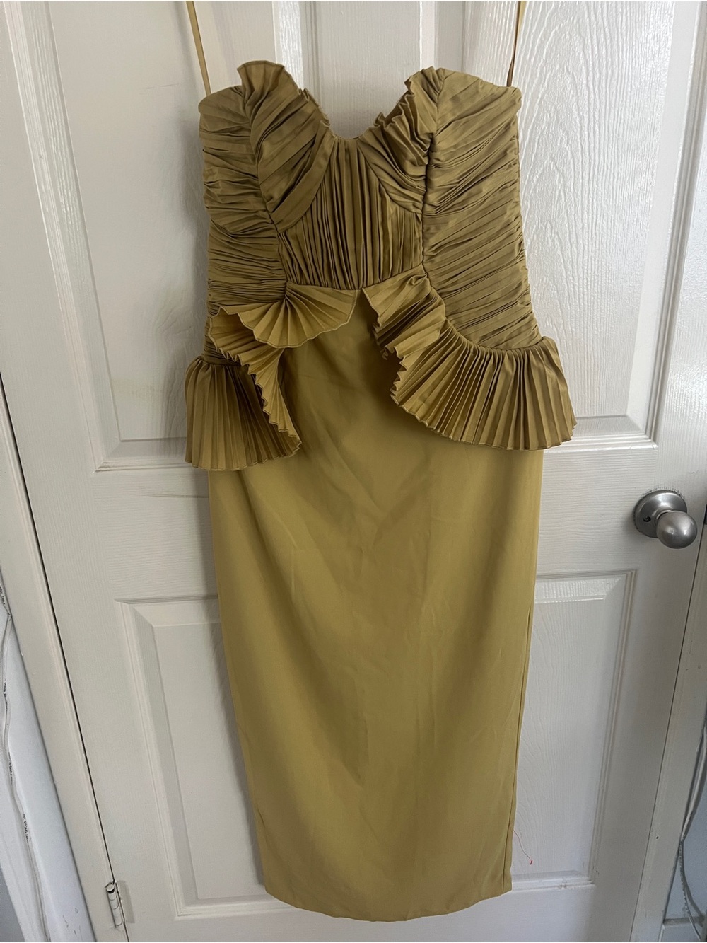 ASOS Mustard Yellow Strapless Ruffle Midi Dress - Picture 5 of 7